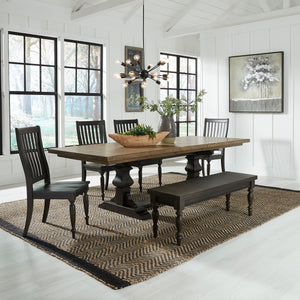 Liberty Furniture Harvest Home 6-Piece Chalkboard Trestle Dining Table Set
