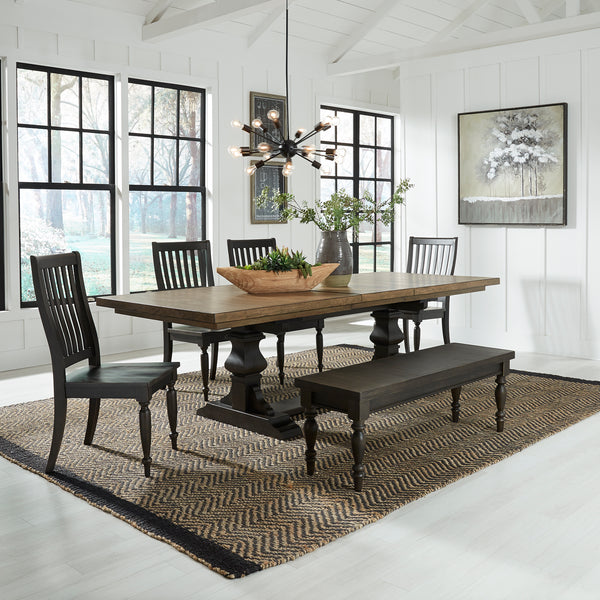 Liberty Furniture Harvest Home 6-Piece Chalkboard Trestle Dining Table Set