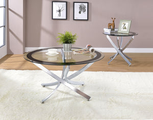 Coaster Brooke Round Glass Top Side End Table Metal Base Chrome