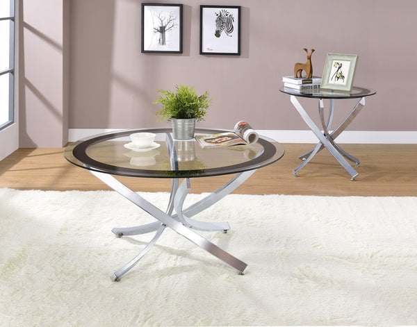 Coaster Brooke Round Glass Top Side End Table Metal Base Chrome