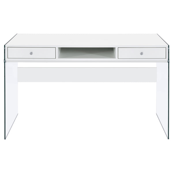Coaster Dobrev 48 Inch 2-Drawer Writing Desk White High Gloss