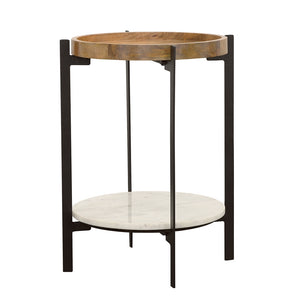 Coaster Adhvik Round Side Table with Marble Shelf Natural & Black