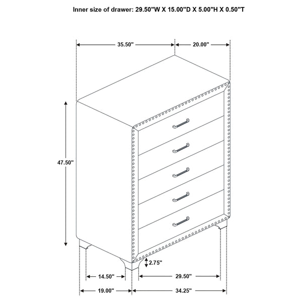 Coaster Melody 5-Drawer Bedroom Chest Grey
