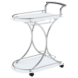 Coaster Elfman 2-Tier Glass Shelf Metal Bar Cart White & Chrome