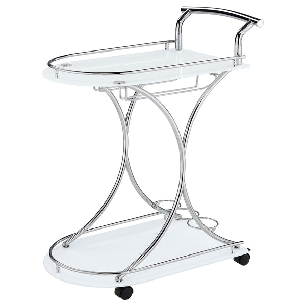 Coaster Elfman 2-Tier Glass Shelf Metal Bar Cart White & Chrome
