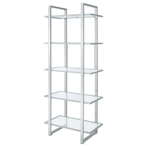 Coaster Hartford 79 Inch 5-Shelf Glass Bookshelf Chrome