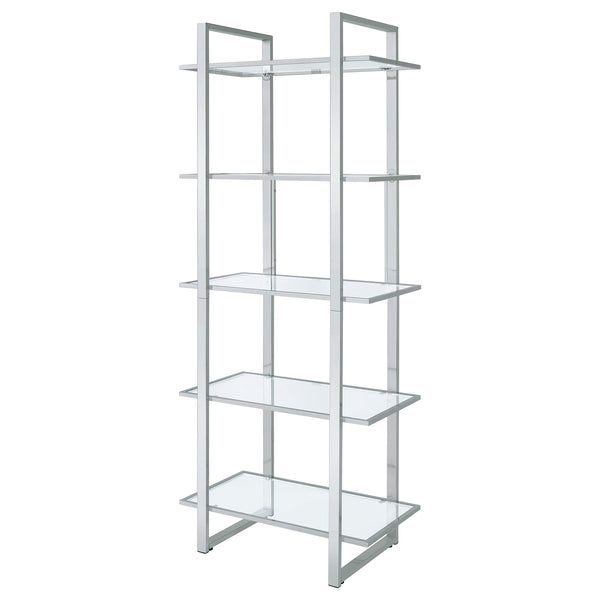 Coaster Hartford 79 Inch 5-Shelf Glass Bookshelf Chrome