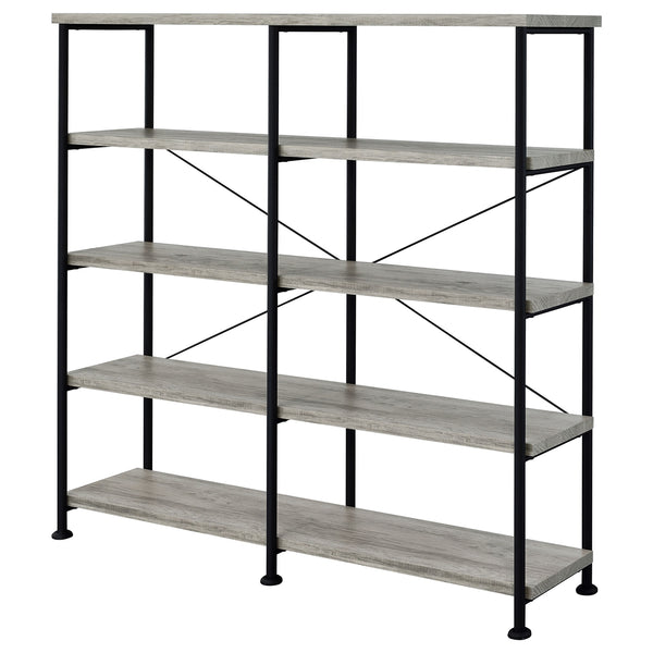 Coaster Analiese 63 Inch 4-Shelf Double Bookshelf Grey Driftwood