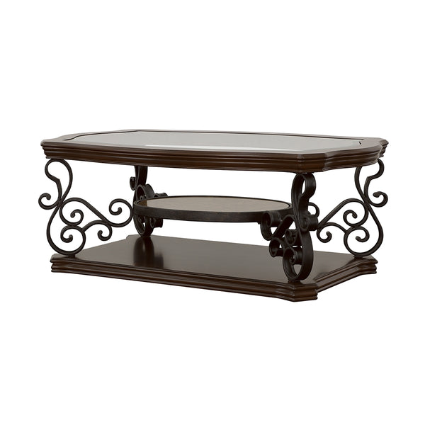 Coaster Laney 1-Shelf Glass Top Rectangular Coffee Table Deep Merlot