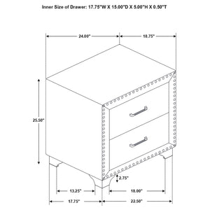 Coaster Melody Upholstered 2-Drawer Nightstand Grey