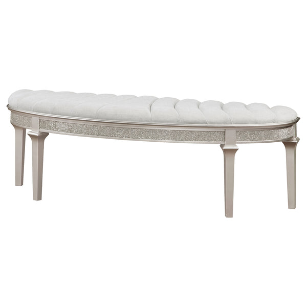 Coaster Evangeline Curved Fabric Upholstered Bench Silver Oak
