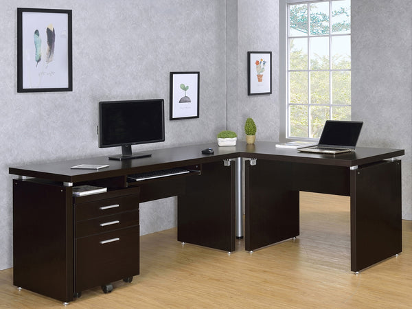 Coaster Skylar L-Shape Desk with Mobile File Cabinet Cappuccino