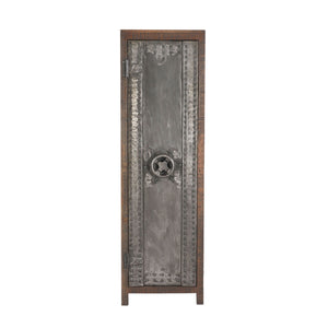 Home Trends Design Steampunk Vault Style Industrial Teak Wood Tall Cabinet