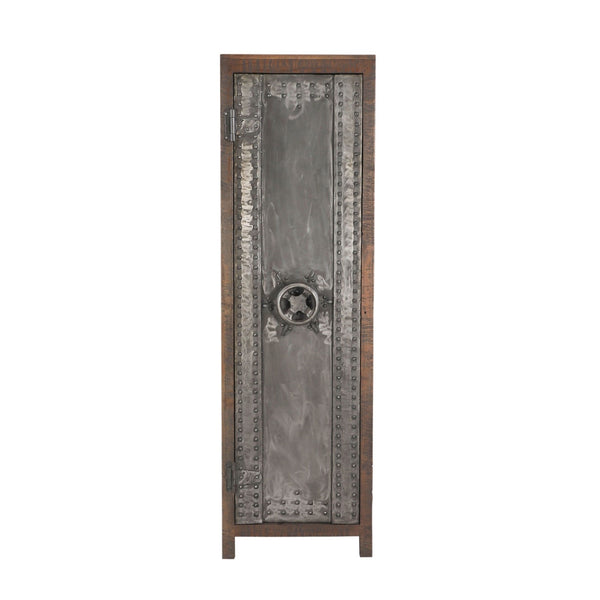 Home Trends Design Steampunk Vault Style Industrial Teak Wood Tall Cabinet