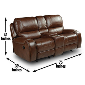 Steve Silver Keily Manual Glider Reclining Loveseat In Brown With Antiqued Brass Nailhead Trim