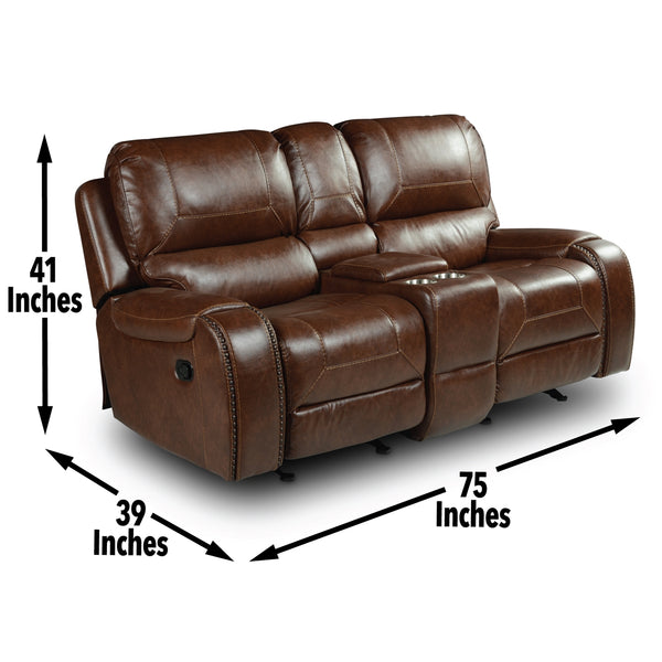 Steve Silver Keily Manual Glider Reclining Loveseat In Brown With Antiqued Brass Nailhead Trim