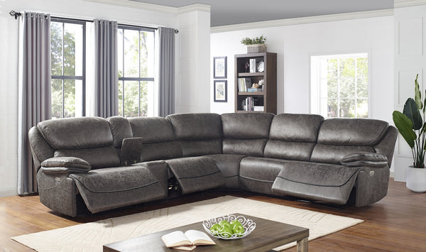 Steve Silver Plaza 6-Piece Power Leather Sectional In Smoked Gray