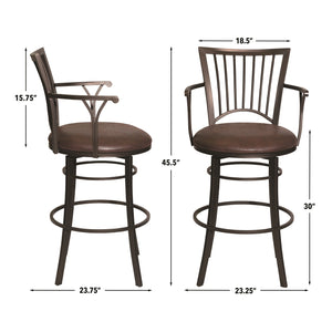 Steve Silver Bayview 30-Inch Upholstered Swivel Barstool Finished In Gun Metal Powder