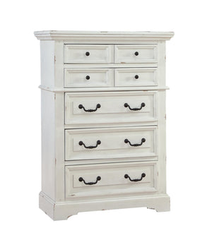 American Woodcrafters Complete Queen Bedroom Set Panel Bed, Dresser, Mirror, Chest & Nightstand Distressed Antique White Stonebrook