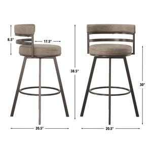 Steve Silver Gene 30-Inch Swivel Bar Stool Gray With Powder-Coated Metal Finish