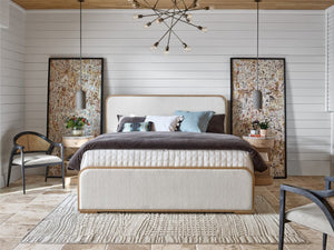 Universal Nomad Canberra Ivory/Tech Oak Queen Upholstered Panel Bed