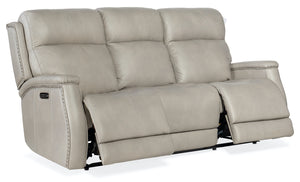 Hooker Furniture Rhea Sahara Ash Leather Zero Gravity Power Reclining Sofa with Power Headrest