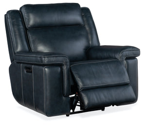 Hooker Furniture Montel Cosmos Cobalt Lay Flat Leather Power Recliner with Power Headrest & Lumbar