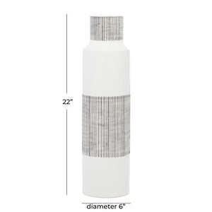 UMA Home Decor White Ceramic Handmade Vase with Grey Striped Accents Cosmoliving by Cosmopolitan