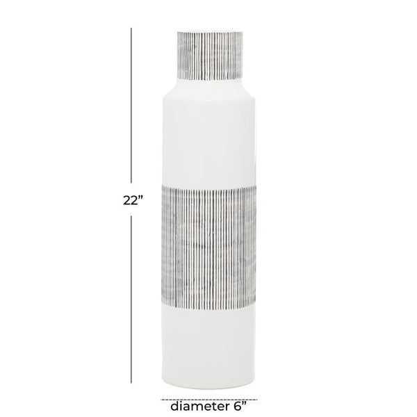 UMA Home Decor White Ceramic Handmade Vase with Grey Striped Accents Cosmoliving by Cosmopolitan