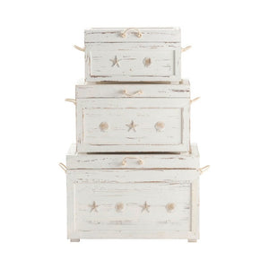 Crestview Seaside White Shell Set of 3 Trunks