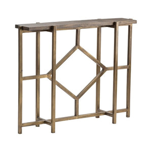 Crestview Bengal Manor Antique Gold Iron Diamond Console Table