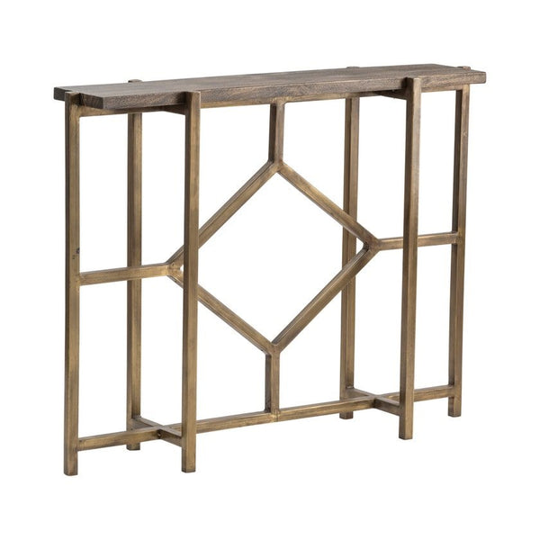 Crestview Bengal Manor Antique Gold Iron Diamond Console Table
