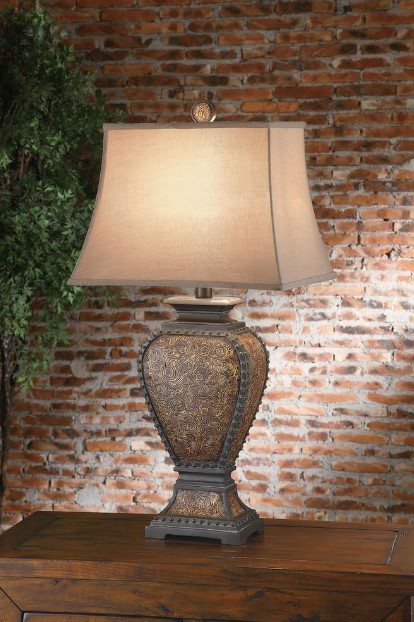 Crestview Resin Tooled Leather Black/Brown/Tan Table Lamp
