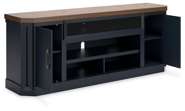 Landocken 83-Inch 2-Door XL TV Stand (Fireplace Optional) Brown/Blue