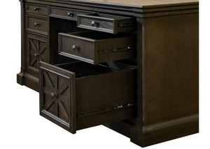 Martin Furniture Kingston Dark Chocolate Rub Through with Criss-Cross Detail Double Pedestal Desk