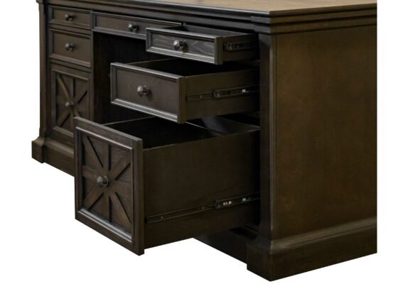 Martin Furniture Kingston Dark Chocolate Rub Through with Criss-Cross Detail Double Pedestal Desk