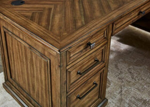 Martin Furniture Porter Natural Wood with Herringbone Pattern Double Pedestal Desk