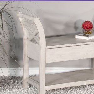 Sunny Designs Bayside Marble White Accent Bench with Storage