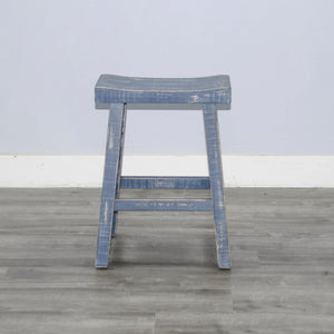 Sunny Designs Marina Ocean Blue 24 Inch Saddle Seat Counter-Height Stool with Wooden Seat