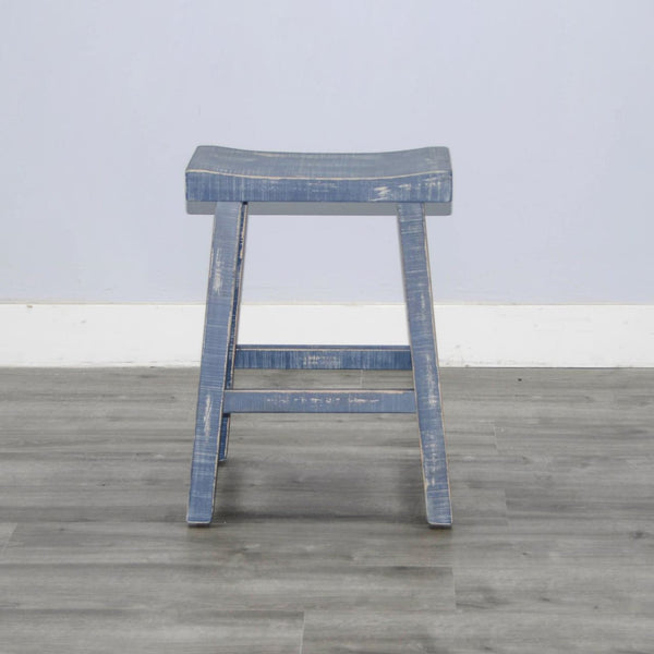 Sunny Designs Marina Ocean Blue 24 Inch Saddle Seat Counter-Height Stool with Wooden Seat