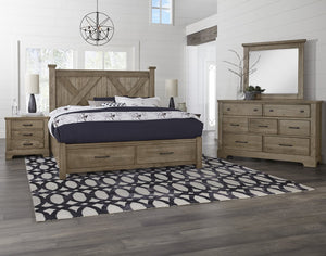 Vaughan-Bassett Cool Rustic Stone Grey California King X-Bed with Footboard Storage