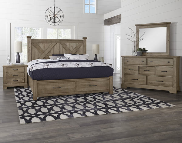 Vaughan-Bassett Cool Rustic Stone Grey California King X-Bed with Footboard Storage