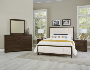 Vaughan-Bassett Crafted Cherry Dark Erins Upholstered Queen White Fabric Headboard