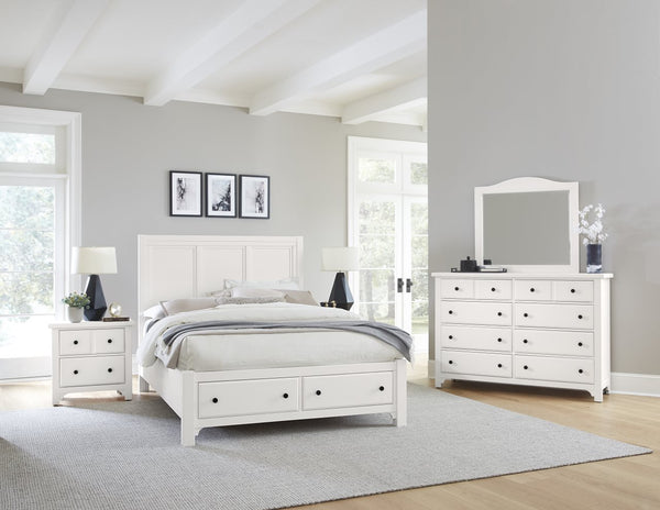 Vaughan-Bassett Cool Farmhouse Soft White King Panel Bed with Storage Footboard