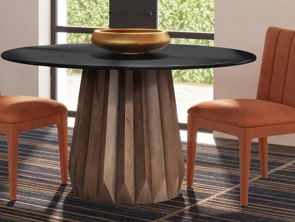 Bassett Mirror Modern Black Marble/Royal Brown Mango Jennings Round Dining Table