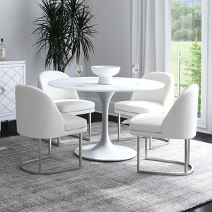 Bassett Mirror Modern Bone Fabric/Brushed Silver Metal Pearl Dining Chair