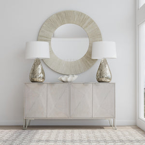 Bassett Mirror Modern Brushed Nickel Cooper 4-Door Server with 2 Shelves