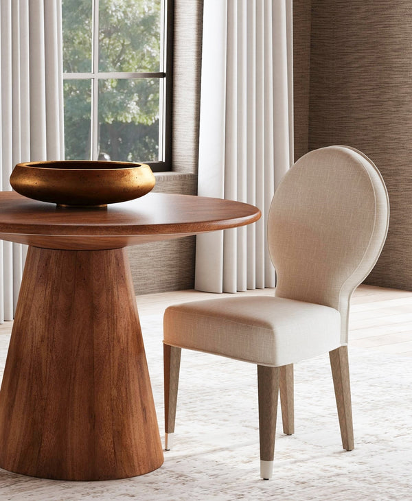 Bassett Mirror Traditional Porcelain Fabric Farrah Dining Chair with Light Oak Legs