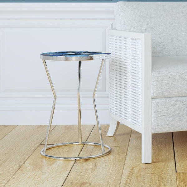 Bassett Mirror Contemporary Stainless Agate Lauer Round Accent Table