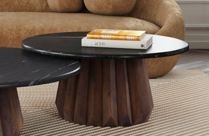 Bassett Mirror Modern Black Marble & Royal Brown Jennings Nesting Small Round Cocktail Table